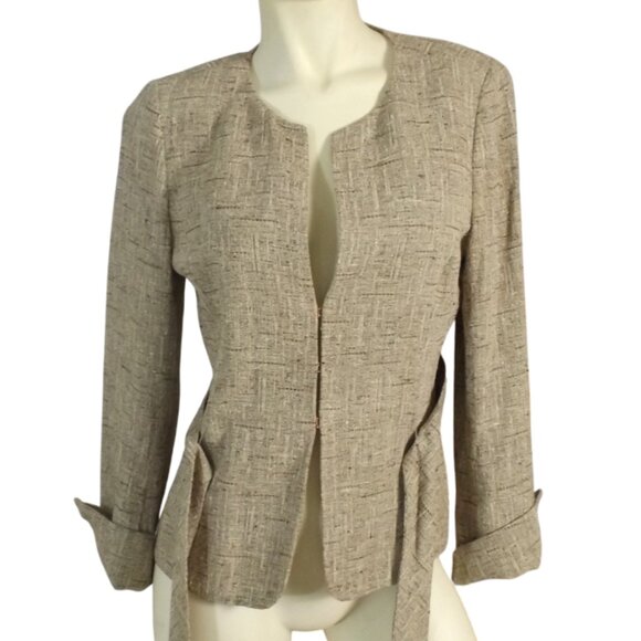 CLASSIQUE ENTIER Jacket, 8, Raw weave, Clasps, Collarless, Beige/brown, Belted - Picture 9 of 13